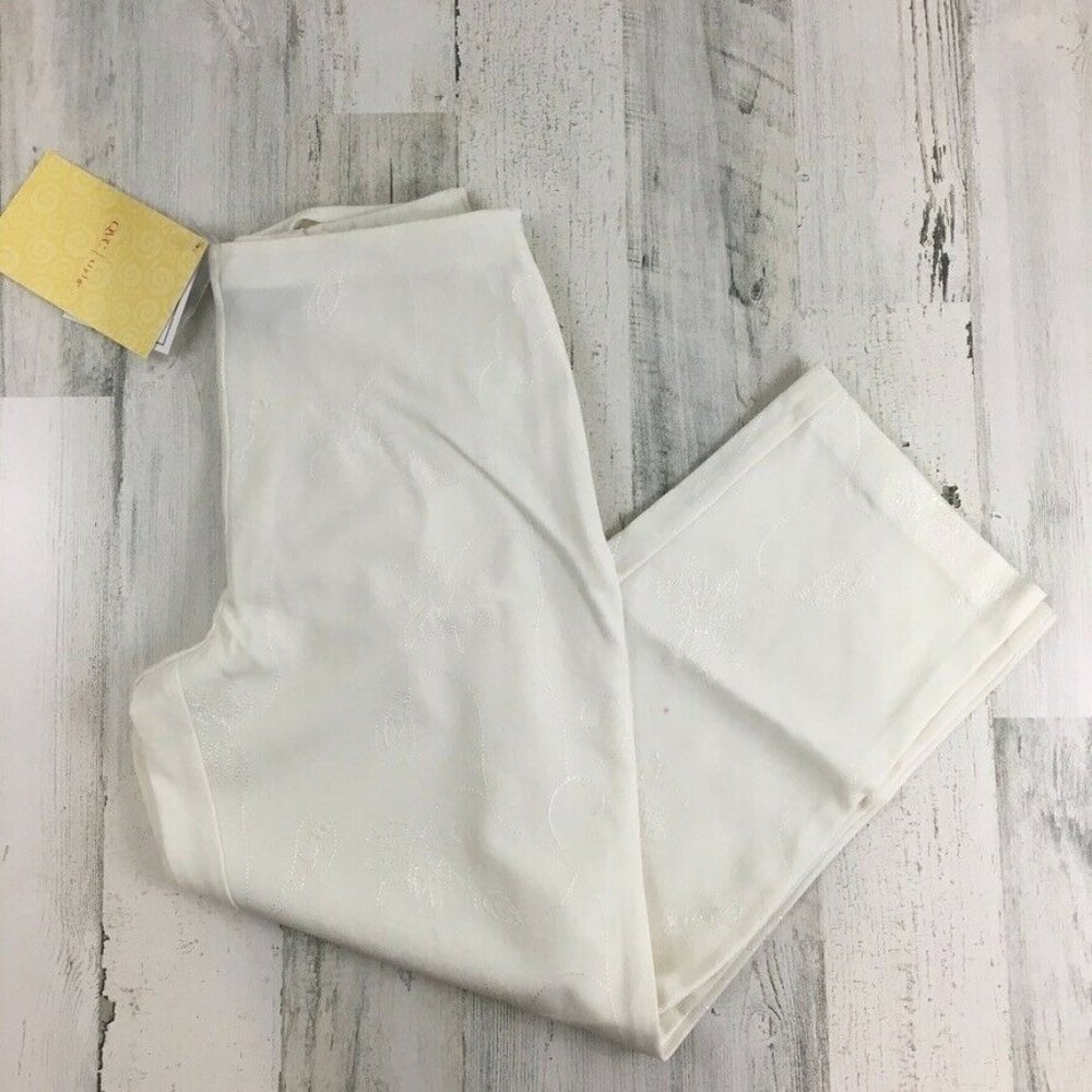 Vtg Dialogue White Embroidered Stretch Pants QVC Womens Sz 4